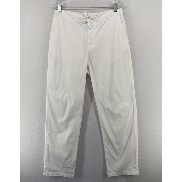 FRESCOBOL CARIOCA Pants Mens 32 Twill Drawstring Trouser Stretch Cotton White - Picture 1 of 16